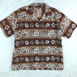 Vintage‎ Round Bay Mens Shirt Hawaiian Button Up Hibiscus Turtle Brown XL